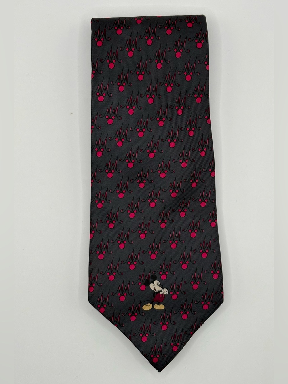 Disney Mickey Mouse Novelty Necktie Gray Pink Patterned Dot Men’s Tie